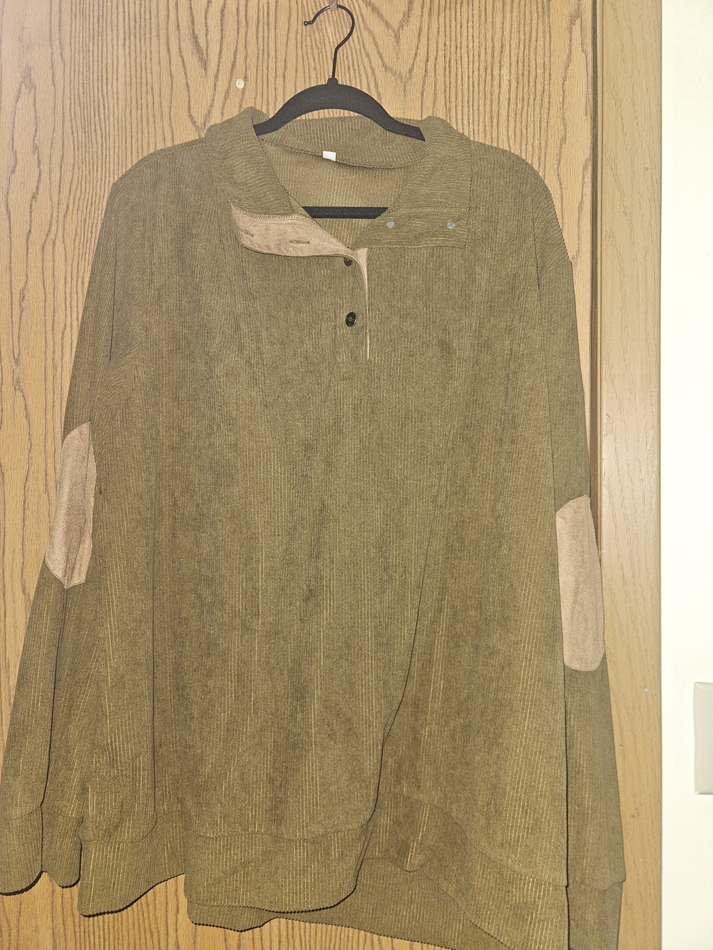 Men's Olive Brown Pullover Shirt with Elbow Patches